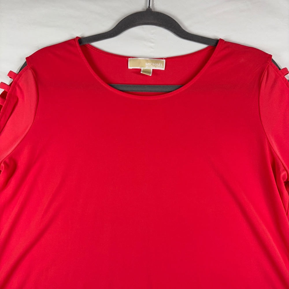 Michael Kors Red Ladder Cutout Shoulder Short Sleeve Top Blouse Womens Large - Picture 3 of 7